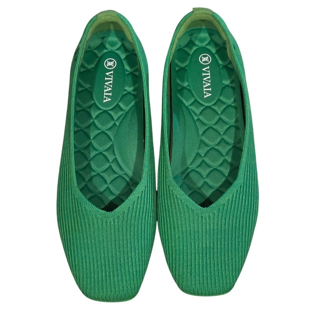 VIVAIA Margot Ballet Flats Women EU 39.5 US 8.5 Green Knit Square Toe Washable - Picture 2 of 7